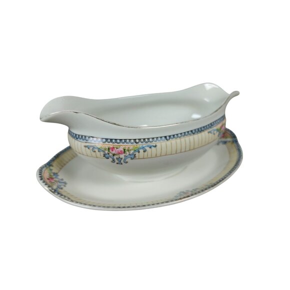 Vintage Noritake Savoy Gravy Boat With Attached Underplate Floral Pattern Japan - Picture 1 of 8